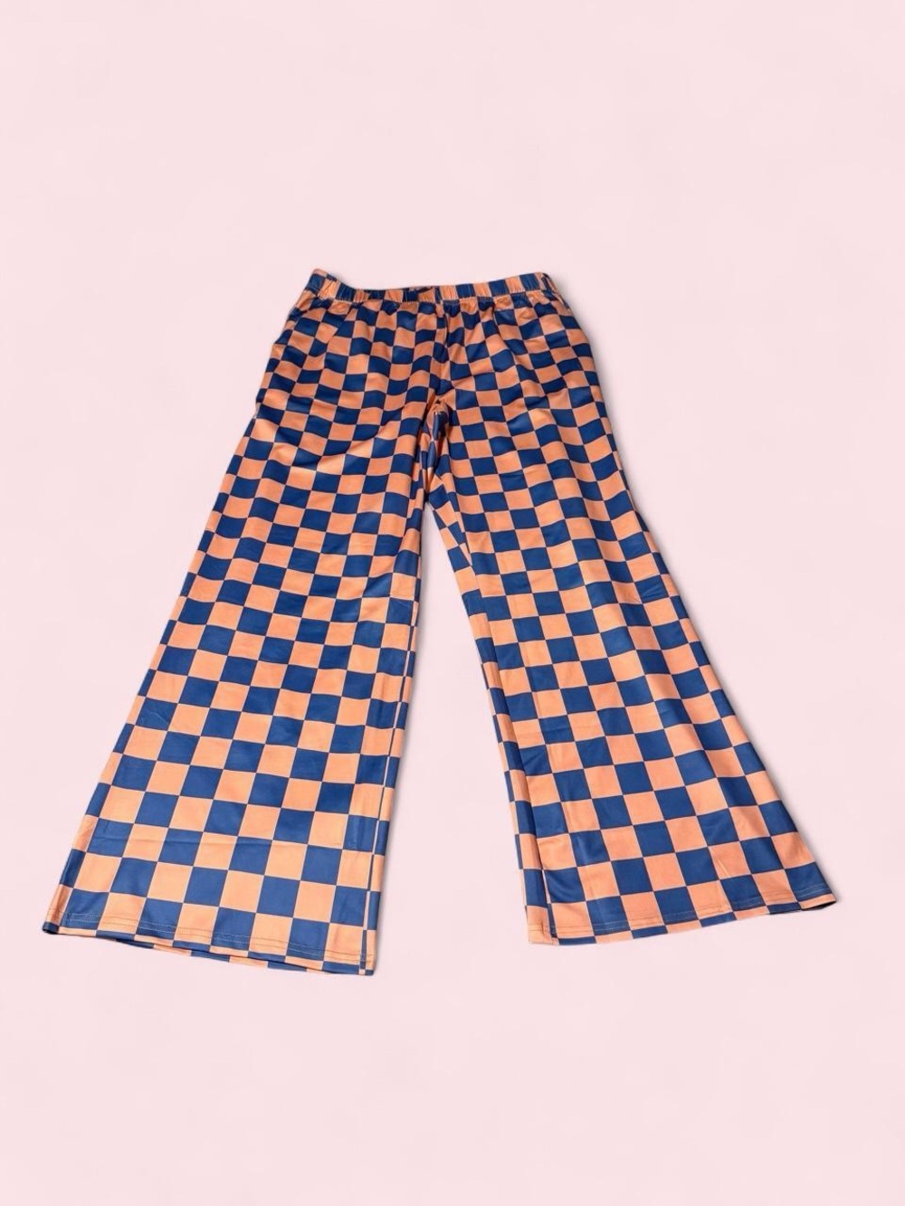 Boutique Checkerboard Wide-Leg Pants in Blue and Peach